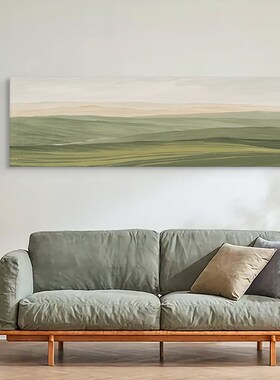 纯手绘现代简约卧室横版装饰画客厅侘寂风沙发背景墙风景抽象油画