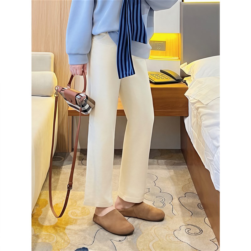 【花契】大码女装3786老爹裤2025新款弹力牛仔裤高腰米色裤子春秋