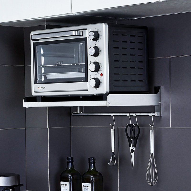 微波炉架子壁挂式304不锈钢多功能厨房墙上挂墙V置物架烤箱支架