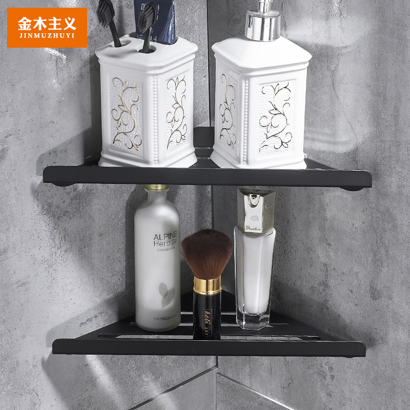 免打孔黑色三角板浴室角架304不锈钢卫生间三角板篮置物架壁挂