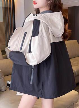设计感冲锋衣外套少女春秋2025新款初中高中学生拼色工装风衣夹克