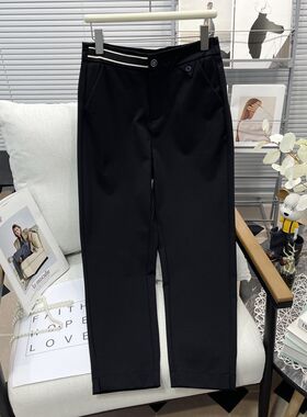 胡子叔大码女装2025春季新款黑色烟管裤女高腰弹力休闲九分哈伦裤