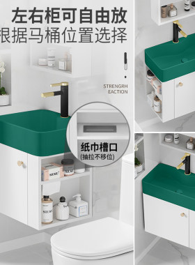 储物柜小户型挂墙式实木浴室柜墨绿色陶瓷洗手盆水池Y洗脸盆洗漱