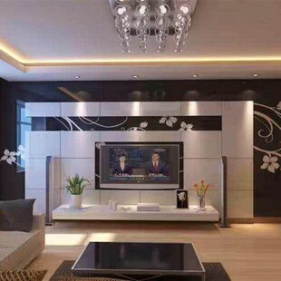 定做钢化艺术玻璃电视餐厅背景墙桌面烤漆倒U细长 经典大方黑白红