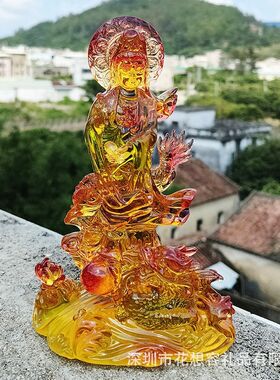 8.5寸站龙观音水琉璃透明树指工艺品摆件10寸办公室家Z居佛像摆件