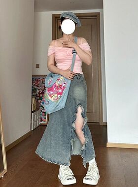 300斤大码胖imm不规则开叉牛仔半身裙女夏季女装裙子显瘦a字半裙
