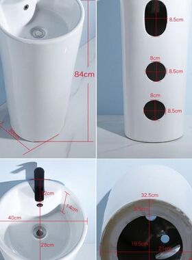 一体式立柱洗脸盆卫生间室外阳台小户型陶瓷洗手盆V圆柱形黑色龙