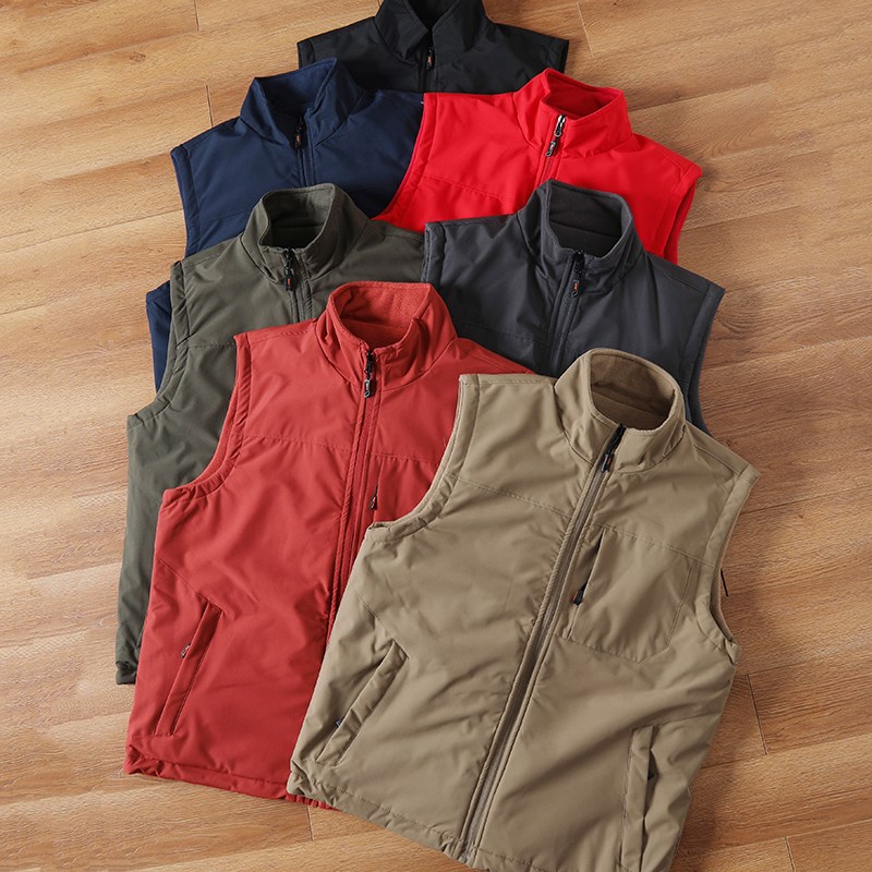 双面可穿!防风防水!外贸男装秋冬户外休闲立领工装风摇粒绒马甲