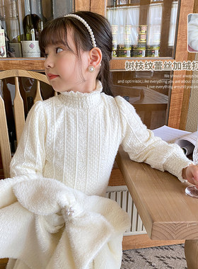 女童打底衫版秋冬2023新款洋派儿童韩版网红女孩加绒蕾丝公主上衣