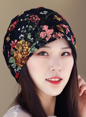 春秋季女帽子韩版潮流o时尚四季头巾帽民族风蕾丝包头帽薄款月子
