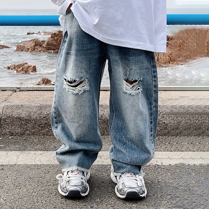 童装儿童牛仔裤2023秋装新款男童D破洞裤子宝宝时髦休闲裤洋气潮