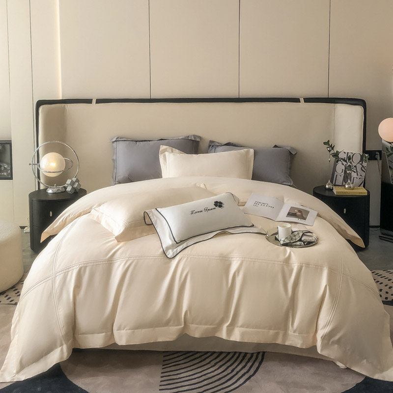 欧式纯色轻奢g长绒棉四件套全棉纯棉床笠简约床单被套1.8m床上用