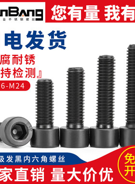 8.8级内六角螺丝黑螺帽m6m5号m4mm3小杯头全牙圆柱头高强发黑螺钉