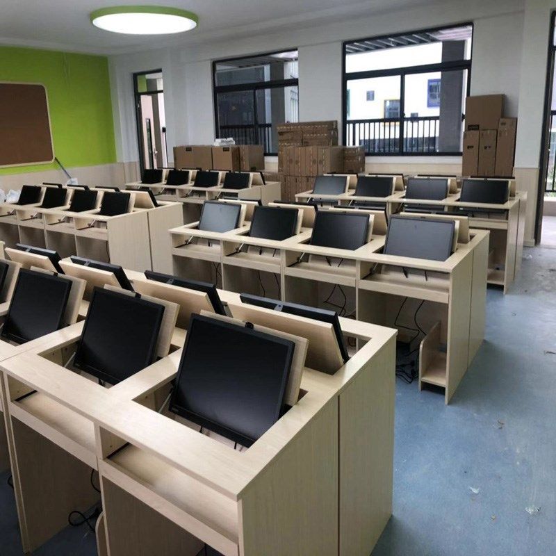 学校多媒体教室可翻转电脑桌 显示屏隐藏嵌入式培训电脑桌 直销