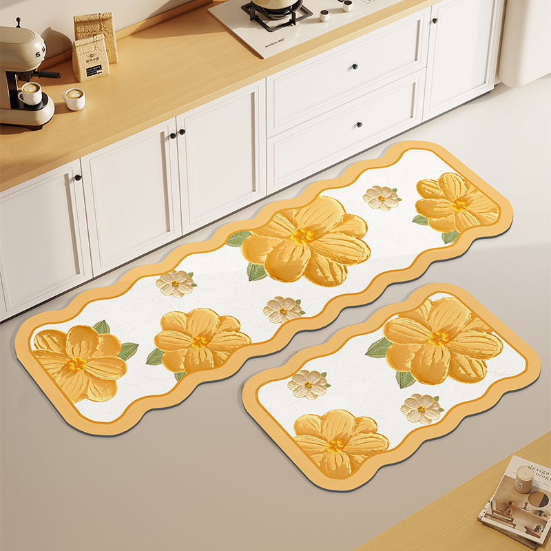 小清新花卉长条厨m房专用可擦免洗脚垫家用防滑耐脏耐磨皮革地垫