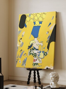 抽象人物装饰画客厅玄关创意图案手绘油画儿童房卡通黄色涂鸦挂画