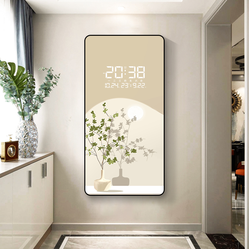 清新绿植花卉数显插电子钟表客厅餐厅走廊装饰挂画LEWD灯挂墙时钟