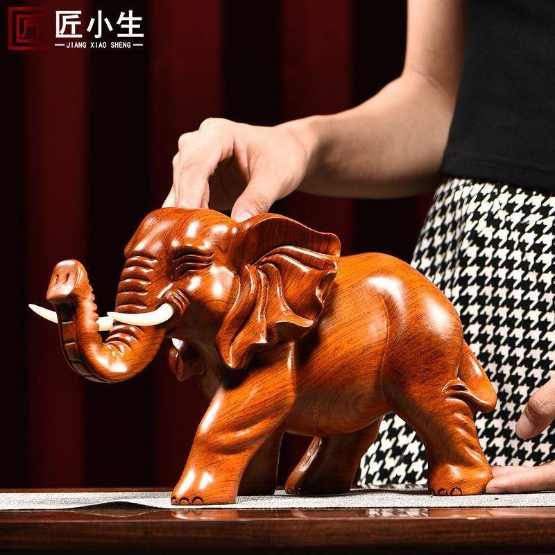 木雕摆件大象实木质雕刻家居客厅电视柜酒柜办公店铺开业工艺礼