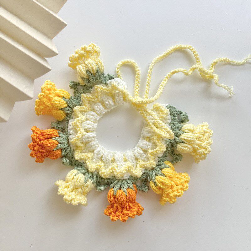 宠物围巾毛线针织围脖口水巾可爱兰铃花围兜颈链拍照饰品通用粉色