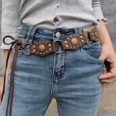 复古铆钉腰带女装 饰高级感拼接流苏腰封棕色腰链配连衣裙裤 子腰绳