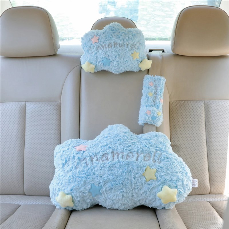 日式车载卡通毛h绒头枕舒适护颈枕汽车用品内饰装车用枕头安全带