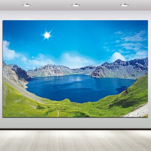 长白山天池风景画湖泊湖水客厅聚财玄关风水壁画餐厅招财装饰挂画