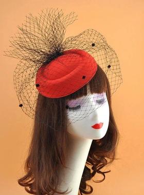Black Veil Top Hat Retro Fascinator Hat Women Wedding Hair A