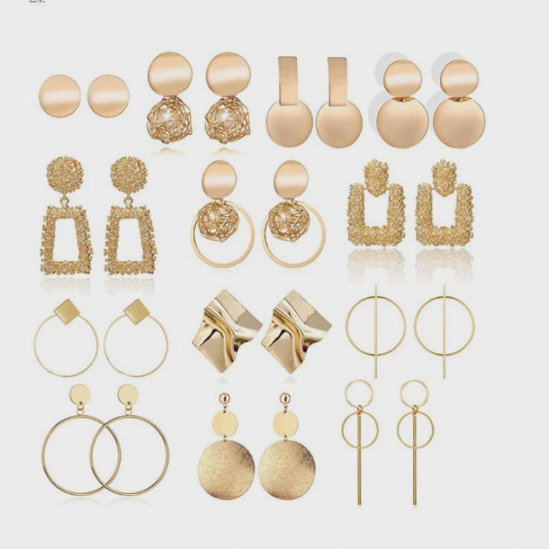 Women Big Geometric Statement Gold Metal Drop Earrings耳环女