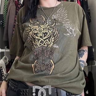 Gaono Women Oversized Gothic T Shirt Vintage Skull Print Sho