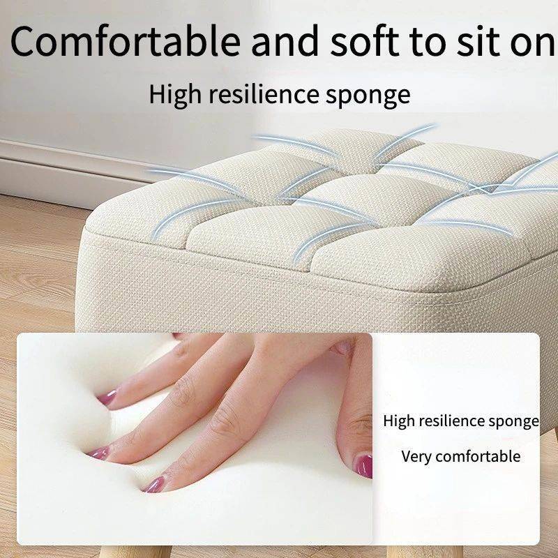 Dia0cm Round Ottoman Foot Rest Stool Linen Fabric Padded Se