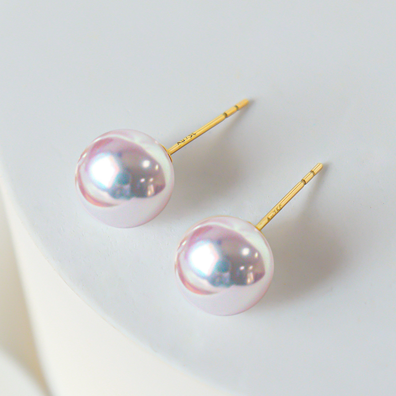 Akoya天然海水珍珠日本耳钉18K黄金正圆强光耳环耳饰天女级送女友