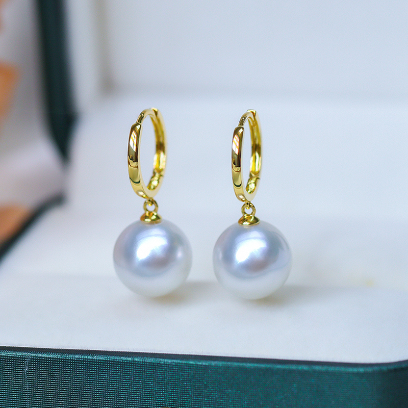 刘亦菲同款 南洋澳白天然海水珍珠耳环18K黄金耳扣正圆强光耳饰女
