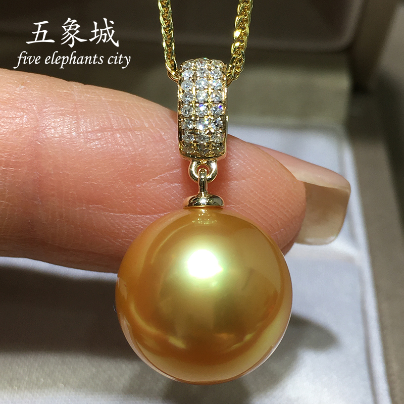 南洋金珠吊坠正圆无瑕强光18K金钻石海水珍珠项链时尚