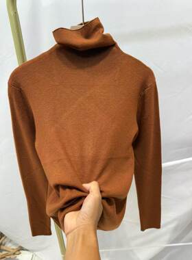 法式高级感焦糖色秋冬内搭堆堆高领打底衫女长袖针织衫深色上衣