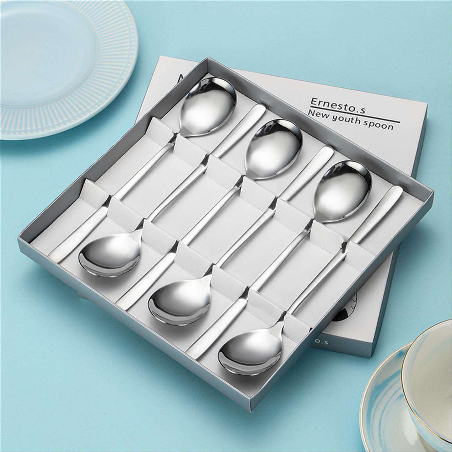 【6支韩式礼盒】不锈钢喝汤韩式勺礼盒长柄勺家用成人吃饭勺子套,餐饮具,叉/勺/筷套装,淘宝优惠券,粉丝福利购,淘宝优惠卷