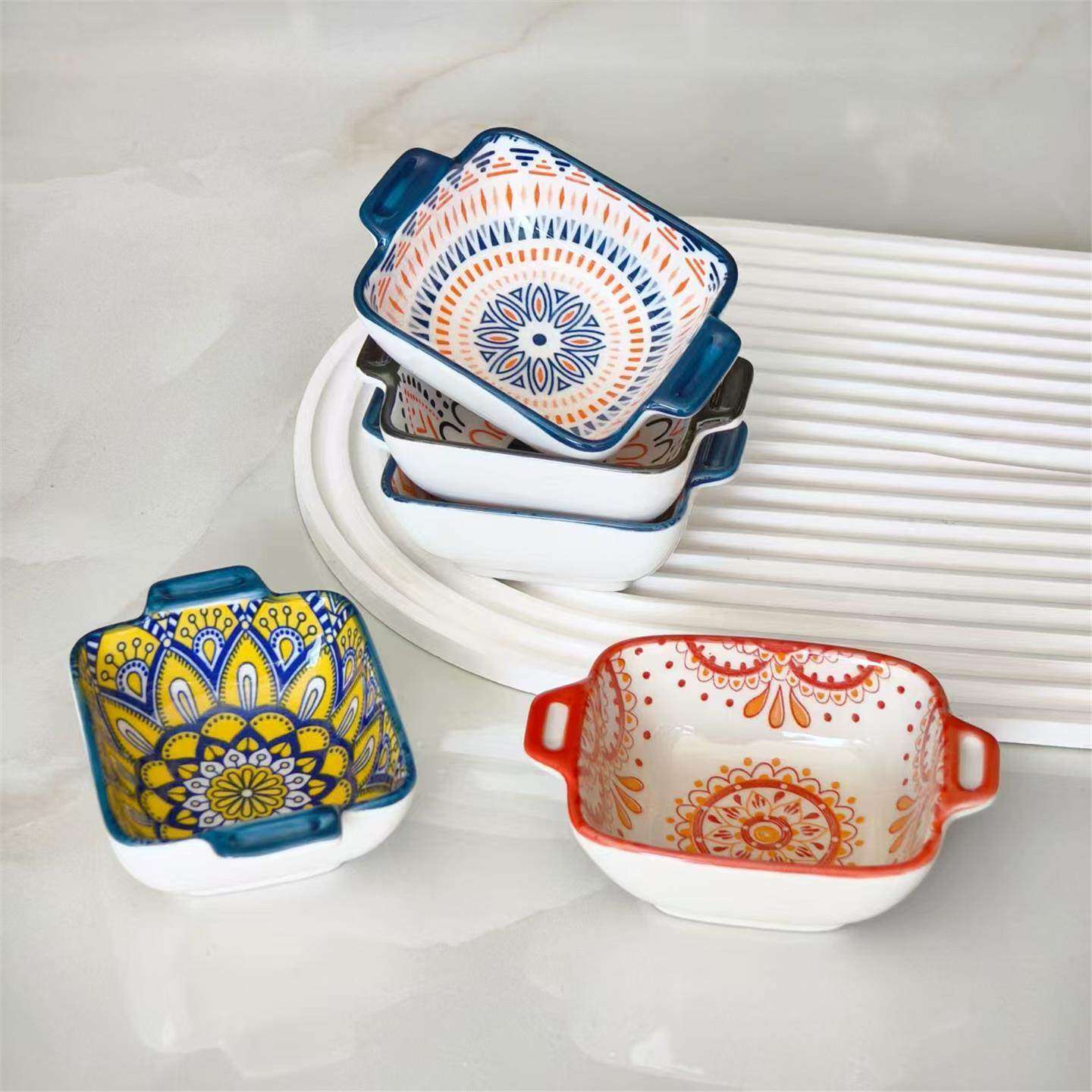 厨房调味碟波西米亚家用味碟醋碟双耳个性蘸料碟酱油调料碗釉下彩,餐饮具,碟,淘宝优惠券,粉丝福利购,淘宝优惠卷