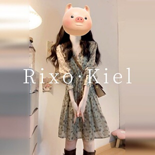 法国Rixo kiel法式v领长袖碎花连衣裙子女春季高级感小个子短裙