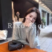 法国Rixo kiel灰色马海毛钉珠圆领毛衣女秋冬宽松软糯针织衫 上衣