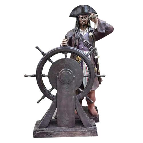 玻璃钢加勒比海盗船长雕塑大型摆件家居软装装饰仿真鲨鱼螃蟹模型