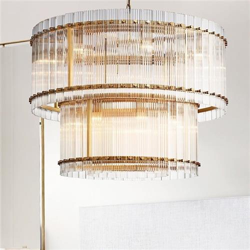 北美别墅客厅挑高层现代简约轻奢复古玻璃吊灯