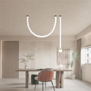 现代简约餐厅客厅别墅复式楼佛珍珠项链吊灯酒店大堂创意魔豆灯饰
