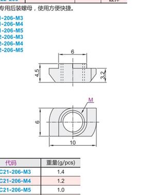 AHC21-206/308/408/401x0-M3/M4/M5/M6/M8 T型螺母 铝型材系列