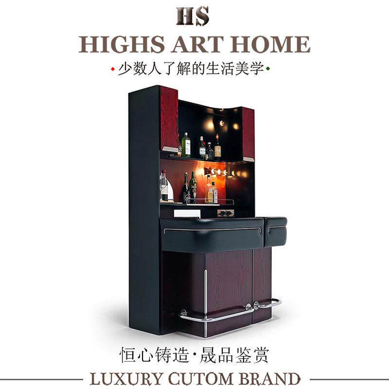 HIGHS现创意设计师别墅家用酒吧台奢华艺术感实木皮革吧台定制
