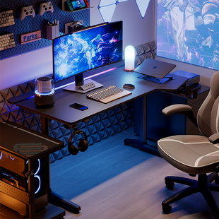 易瑞康赛博堡垒电竞桌可夹机械臂翻盖二段分板电脑游戏桌RGB灯带