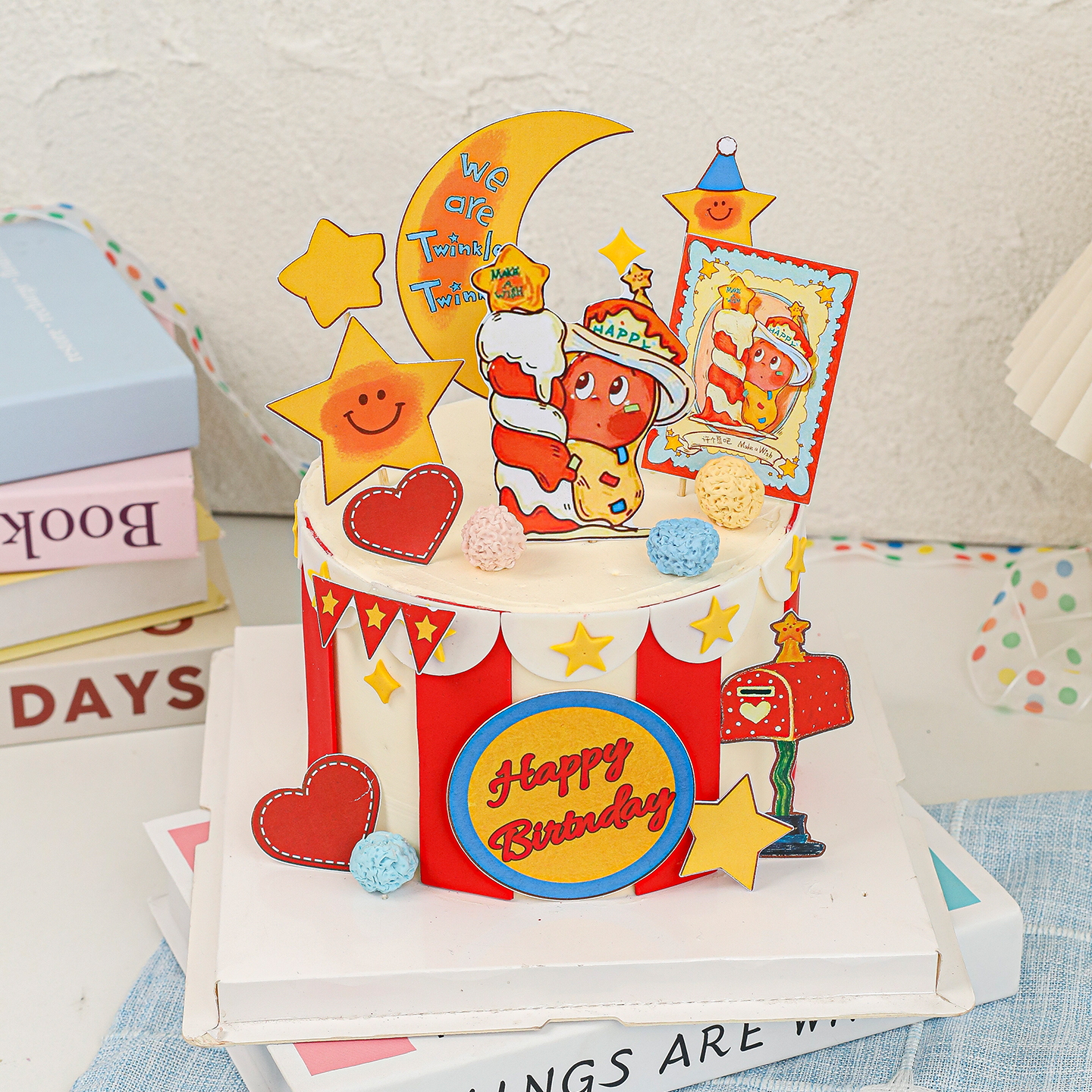 新款星星人蛋糕装饰插牌原创插件五角星星星翻糖刻字切模烘焙装扮