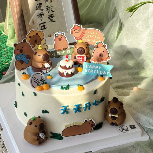 网红卡皮巴拉蛋糕装饰摆件男孩可爱搞怪生日卡通派对儿童甜品插件