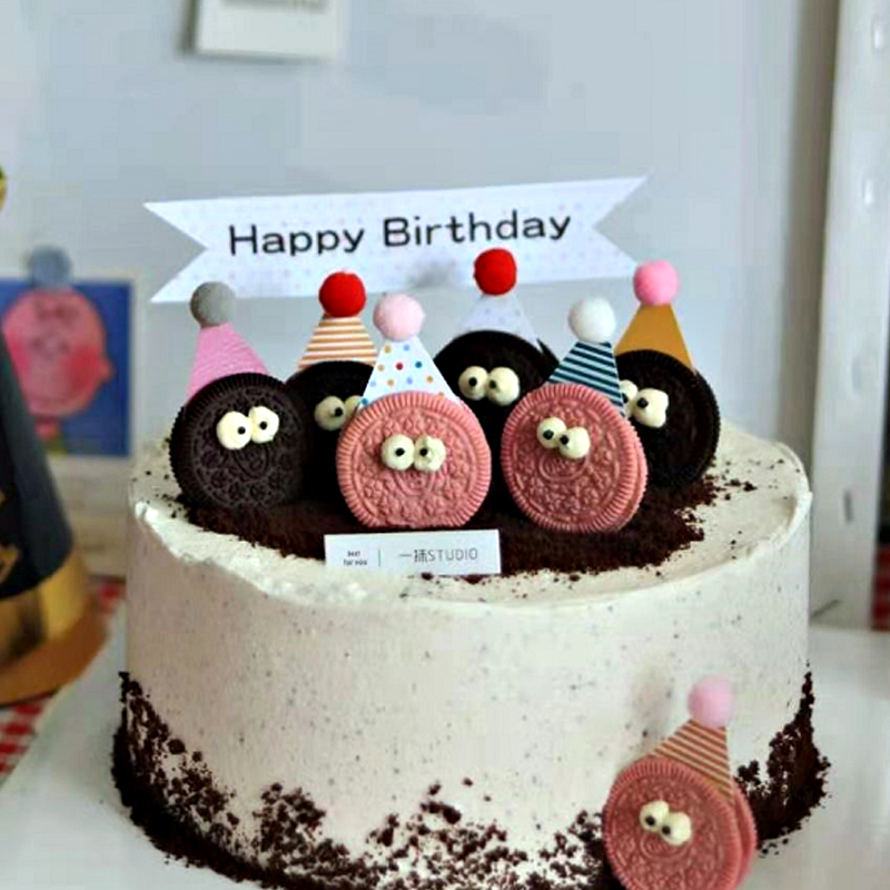 万圣节眼睛创意蛋糕装饰可爱卡通大小眼睛糖珠精灵三角帽子插旗