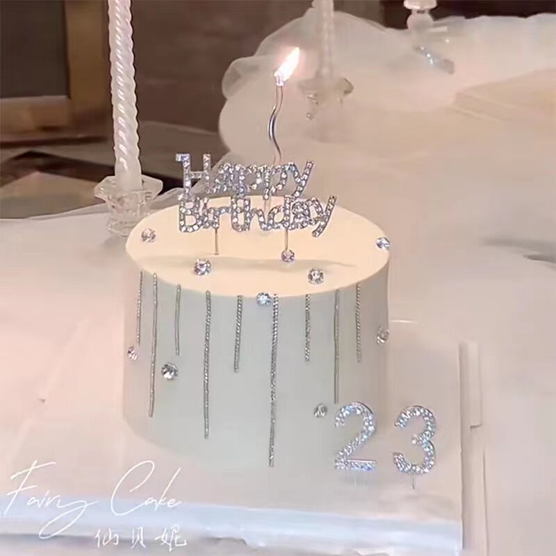 网红女神生日蛋糕装饰唯美钻石happybirthday数字插牌甜品台插件