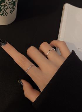 ins潮网红同款套装波浪形气质简约戒指女韩版新款设计感食指戒