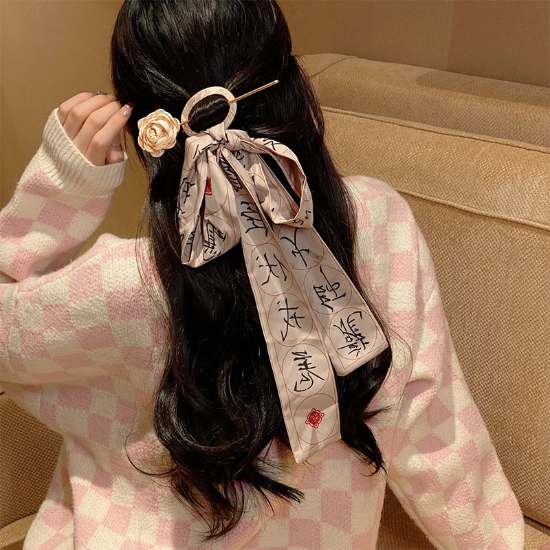 2023年新款韩式丝巾发簪古风优雅盘发带超仙气质蝴蝶结头饰女